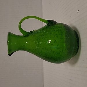 Vintage Hand Blown Mini Green Crackled Pitcher